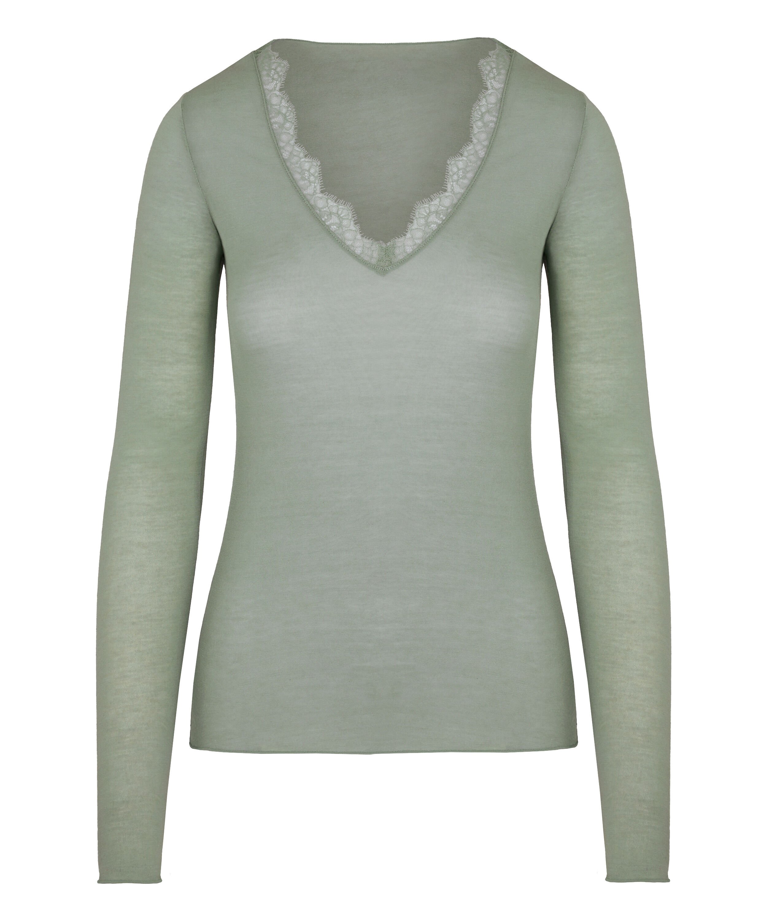 super soft Lace V-Neck shirt with Cashmere, Green