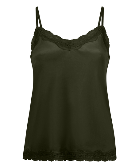 Velours Lace Cami Top, Green