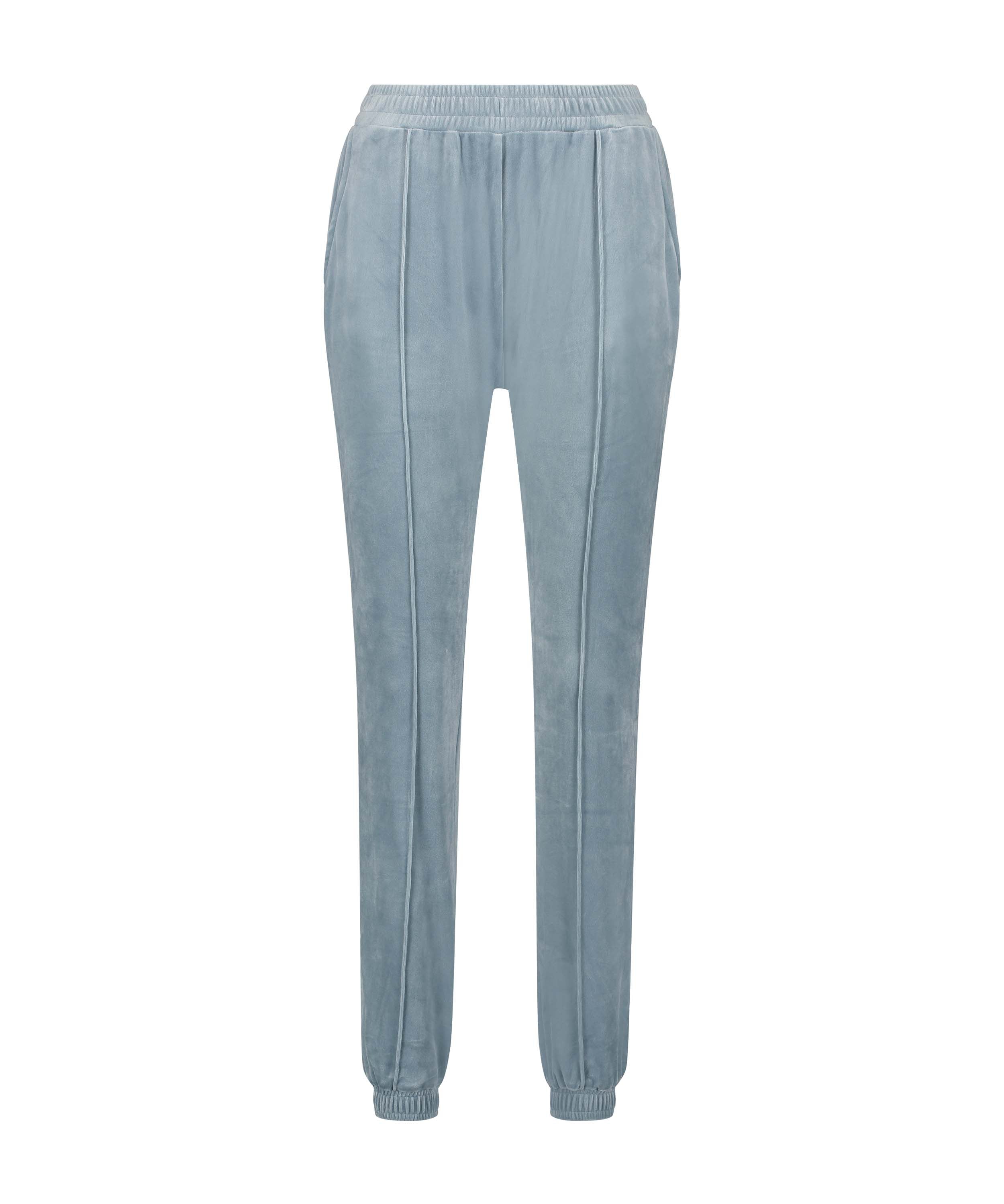 Velour Jogging Pants Pin-tucked, Blue, main