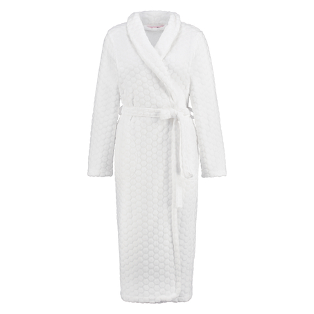 Long Fleece Bathrobe, White