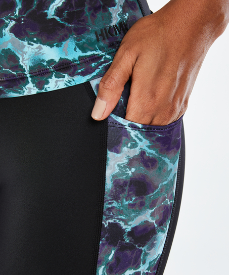 HKMX high-waist sports leggings marble level 3, Blue