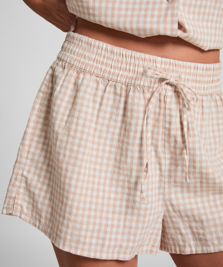 Short Linen Check, White