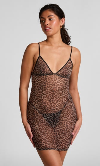 Leopard Mesh Slip Dress - Slip dresses & Babydolls - Hunkemller Leopard Mesh Slip Dress - Slip dresses & Babydolls - Hunkemller