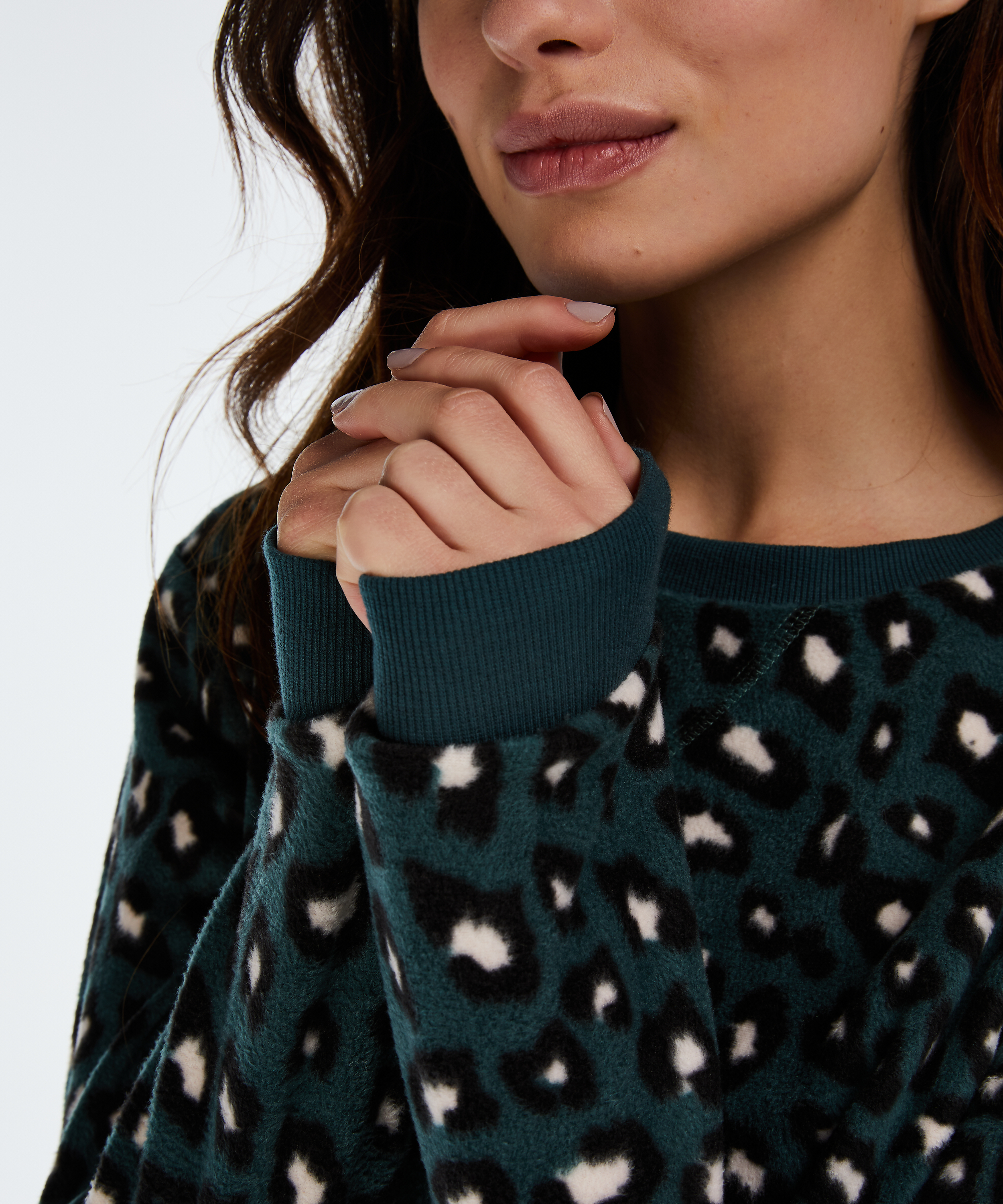 Long-Sleeved Fleece Top, Green, main