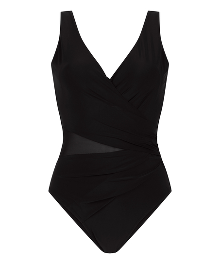 Shaping Shell Mesh Swimsuit, Black