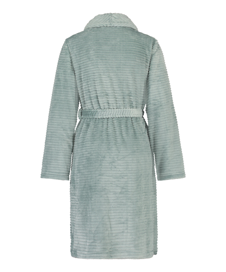 Short Fleece Ribbed Bathrobe, Green