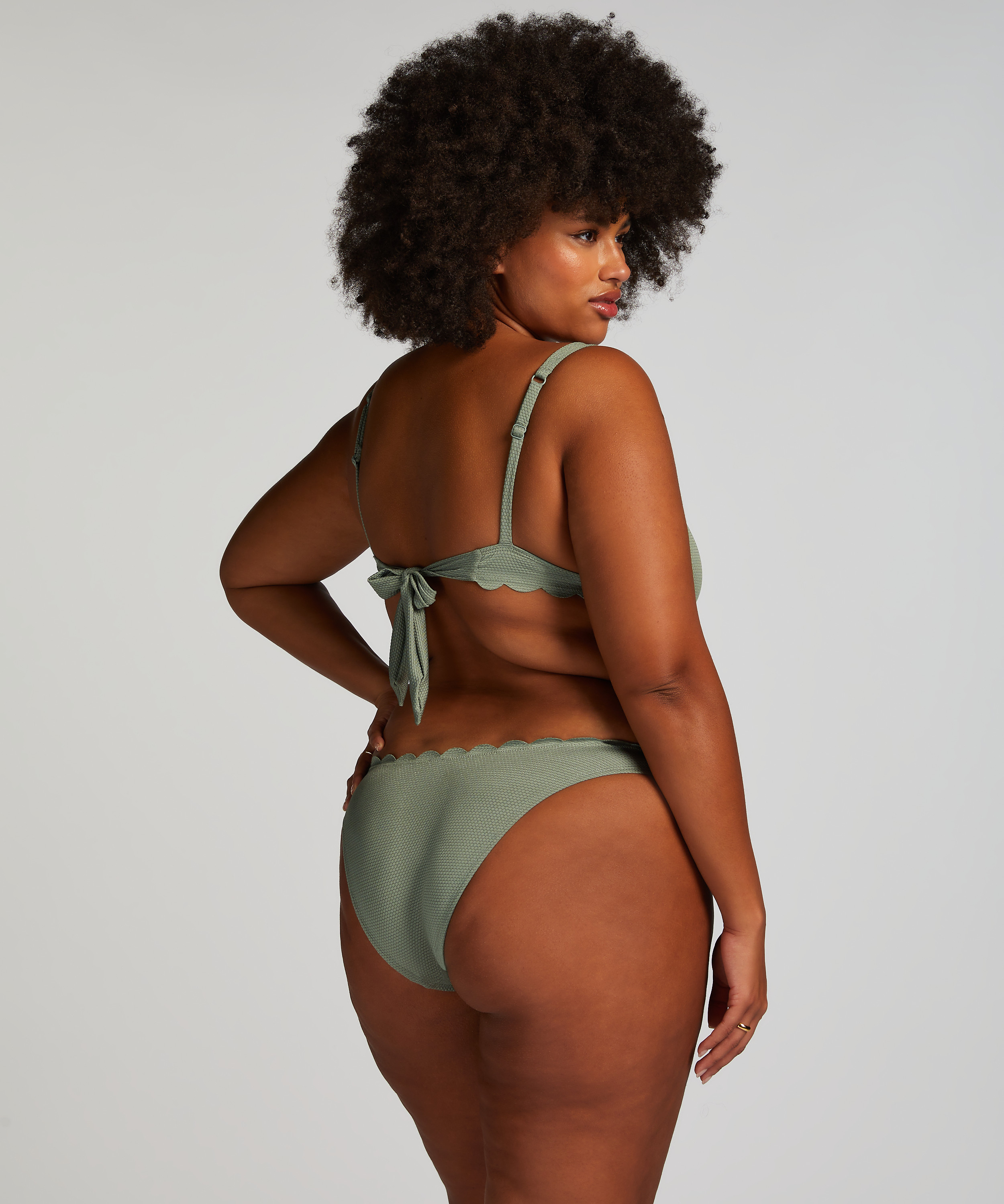 Scallop High-Leg Bikini Bottoms, Green, main