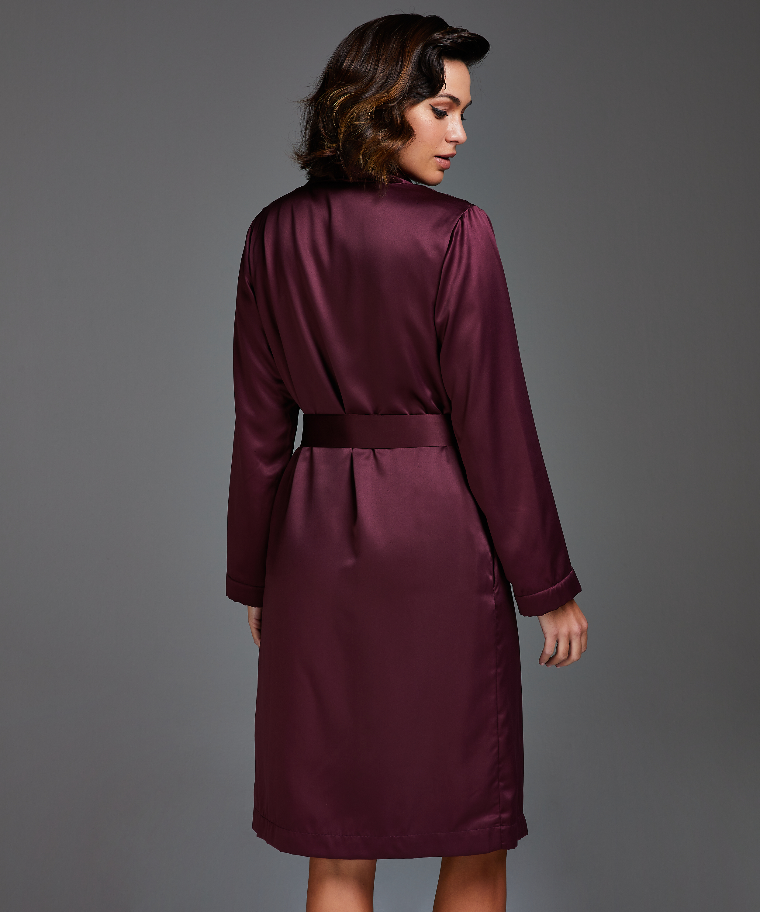 Satin Fleece Bathrobe, Purple, main