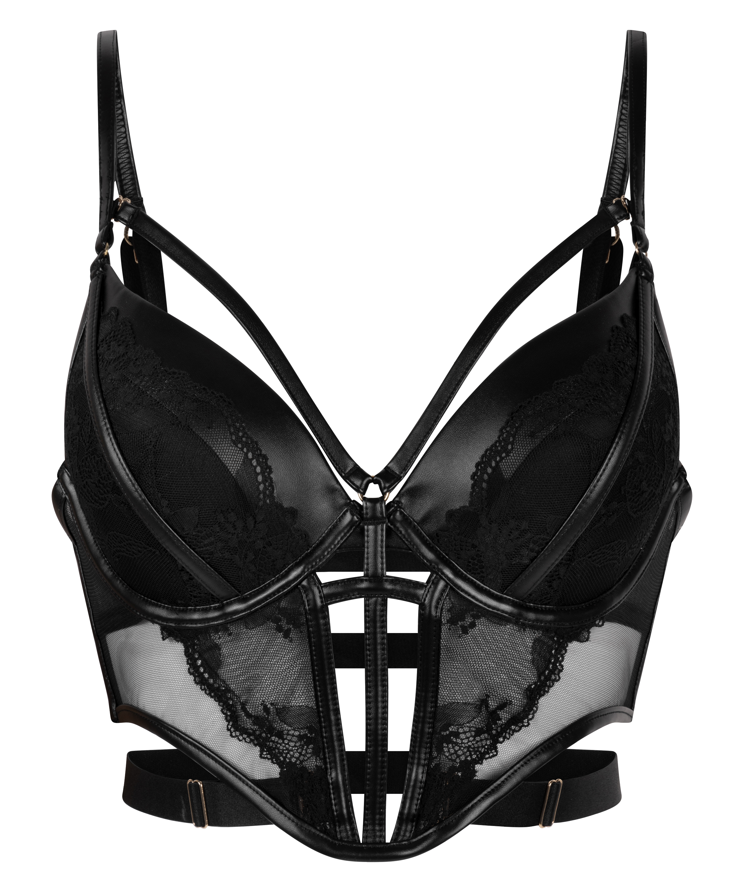Nadia Padded Underwired Longline Push-Up Bra, Black, main