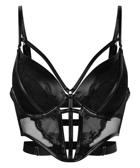Nadia Padded Underwired Longline Push-Up Bra, Black