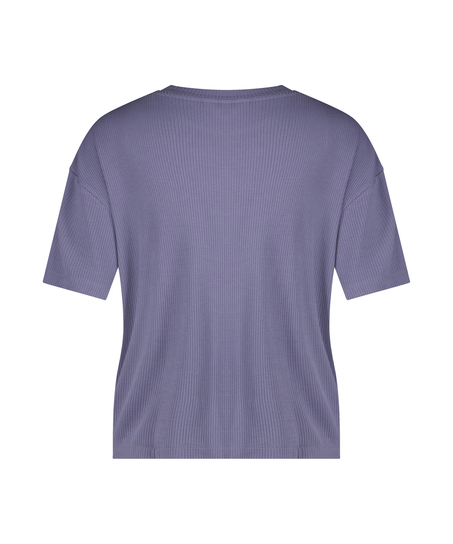 Rib Short-Sleeved Top, Purple