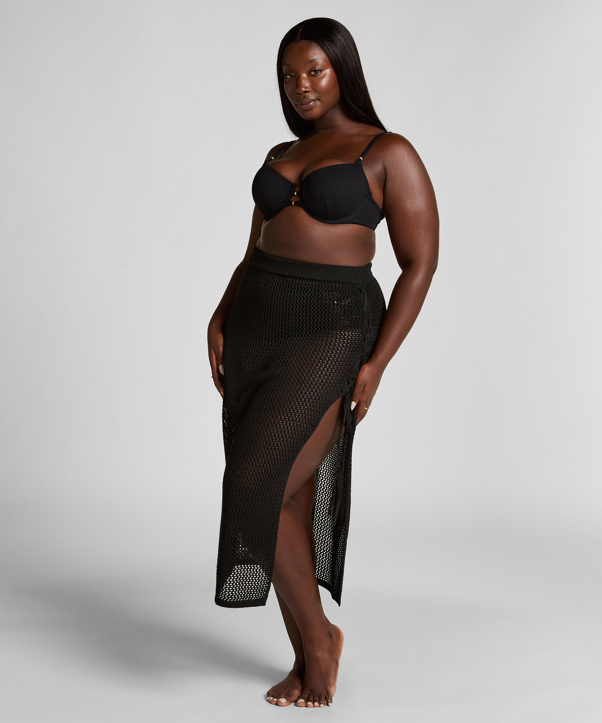 Crochet Midi Skirt, Black, main