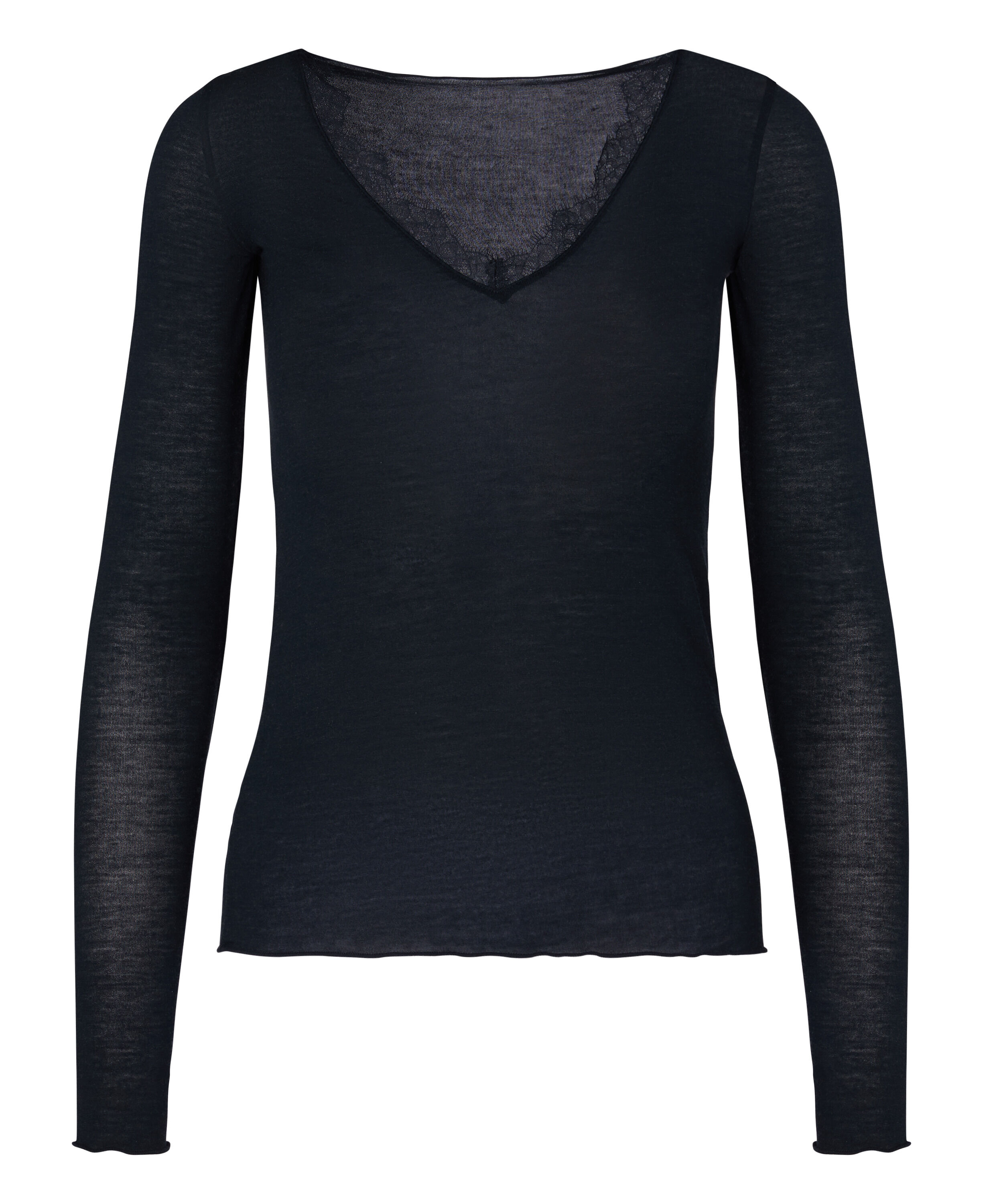 super soft Lace V-Neck shirt with Cashmere, Black