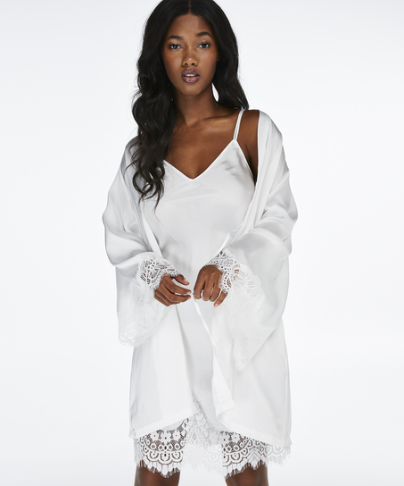 Lace Satin Kimono, White