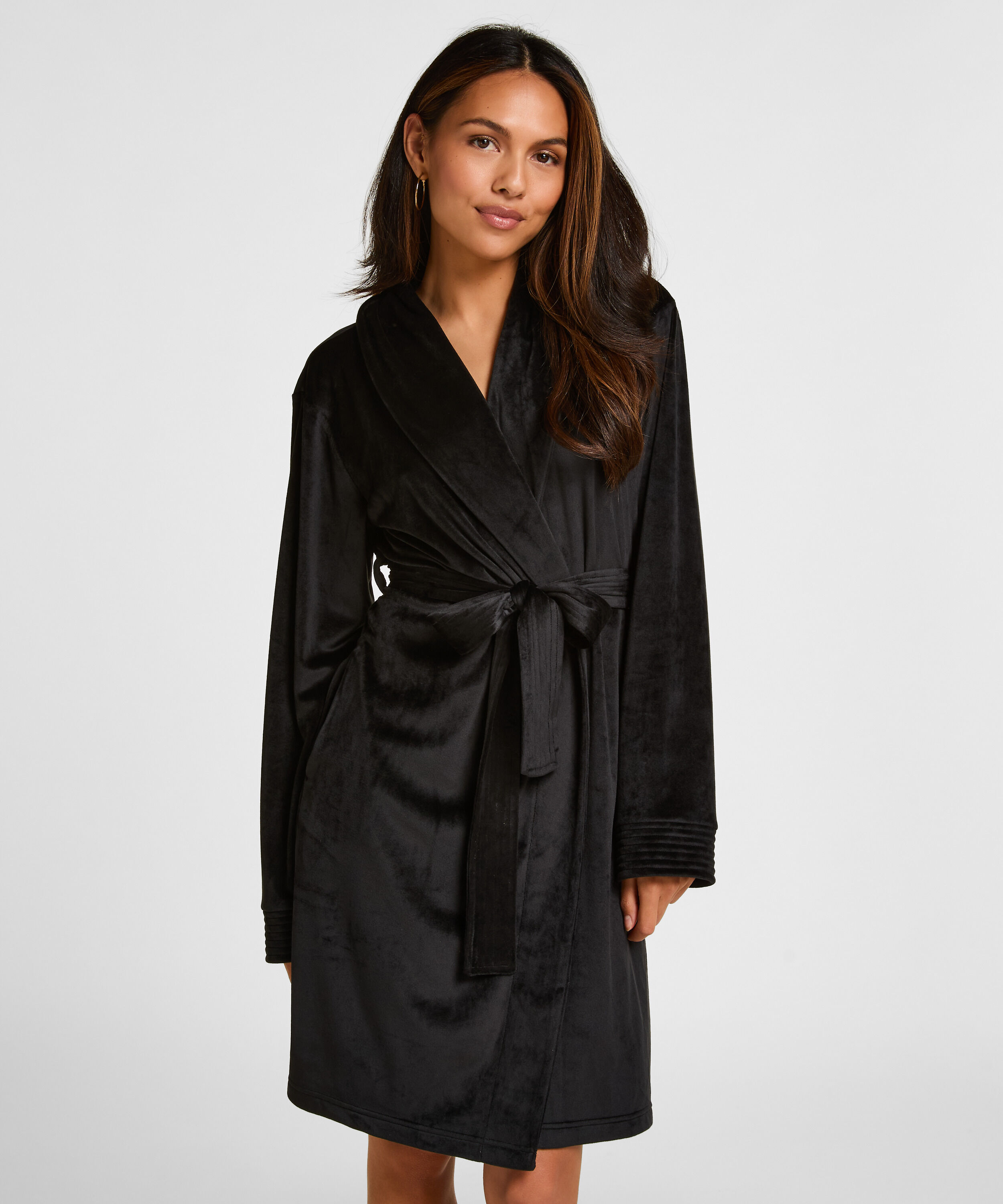 Velours short bathrobe, Black