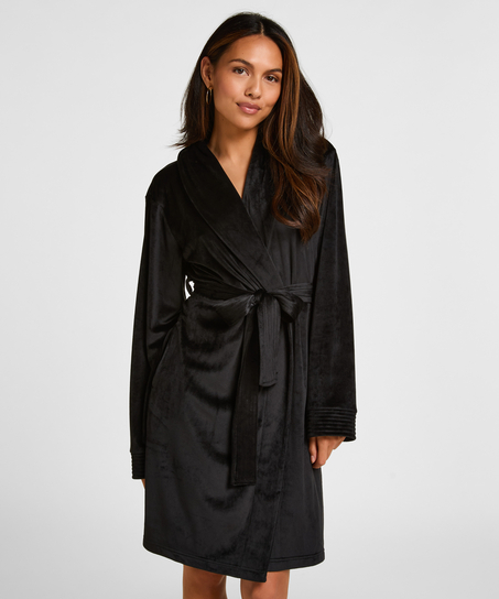 Velours short bathrobe, Black