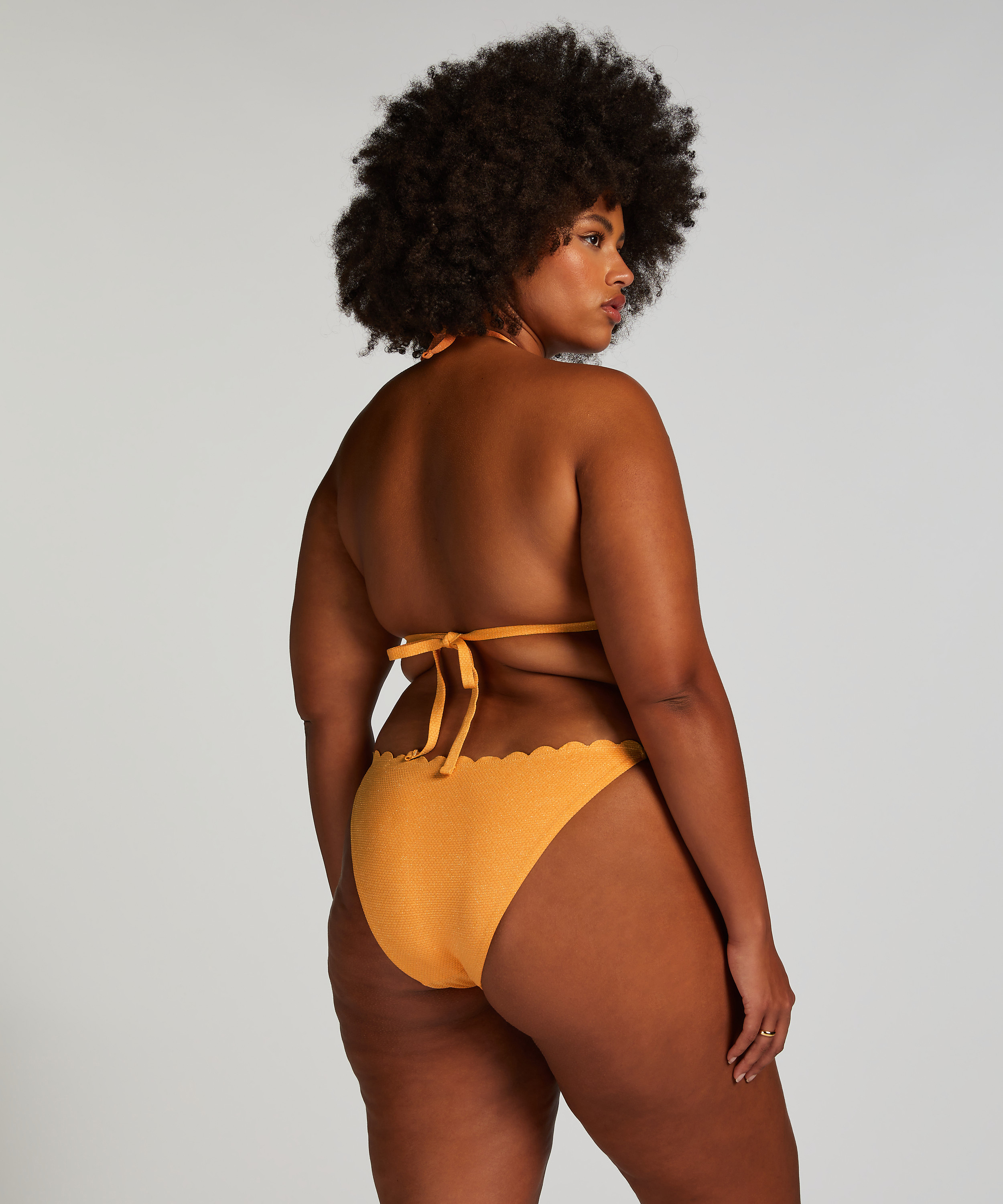 Scallop Lurex Triangle Bikini Top, Orange, main