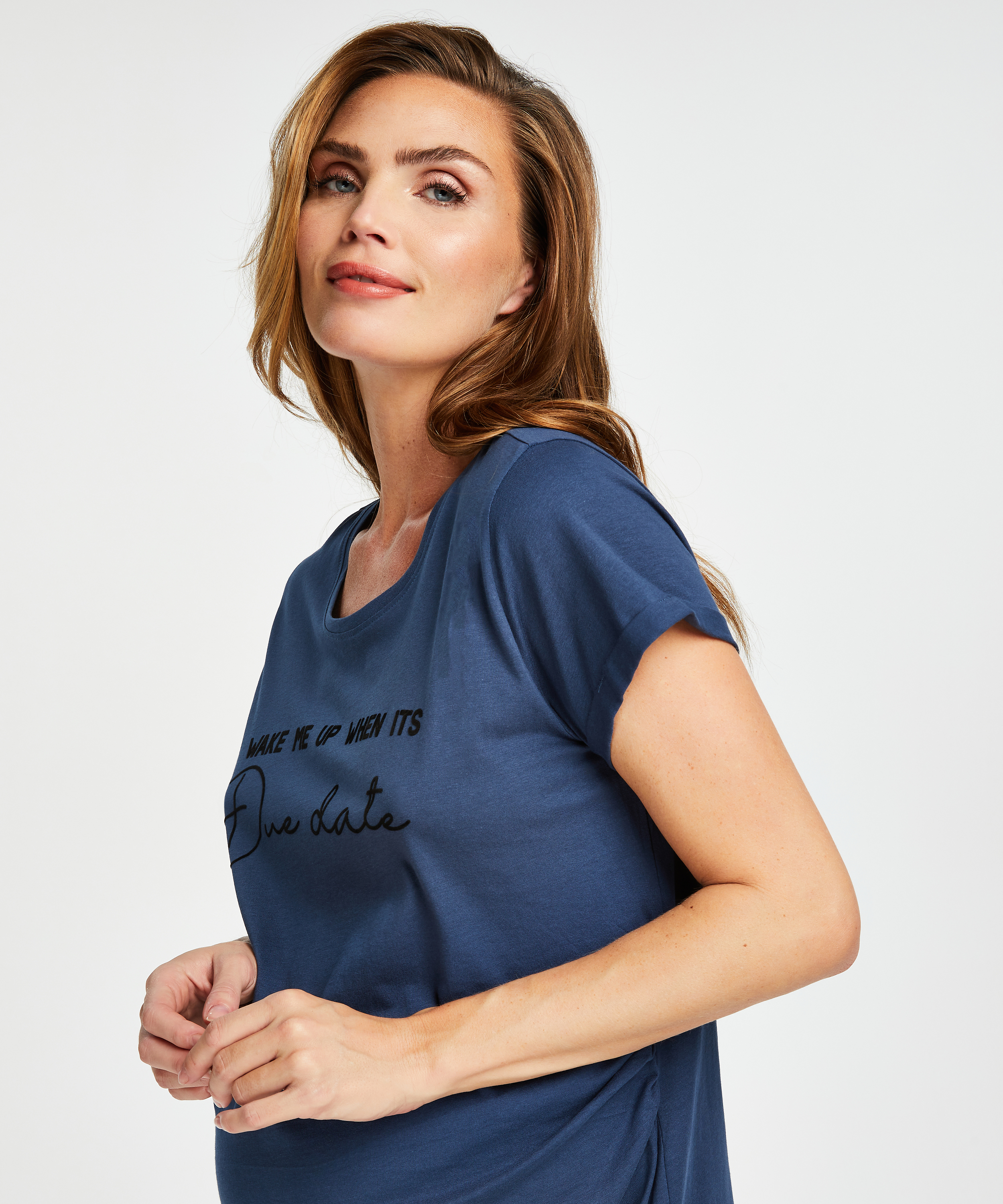 Short-Sleeved Maternity Nightshirt, Blue, main