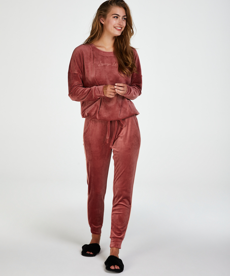 Long-sleeved Velour Top, Pink
