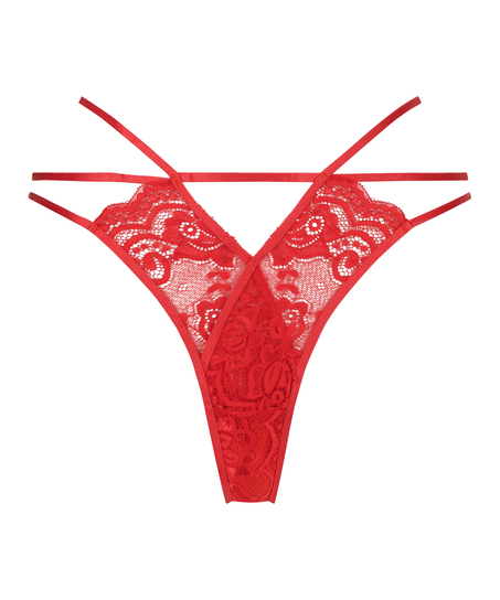 Remote Control Vibrating Lace Tanga Thong, Red