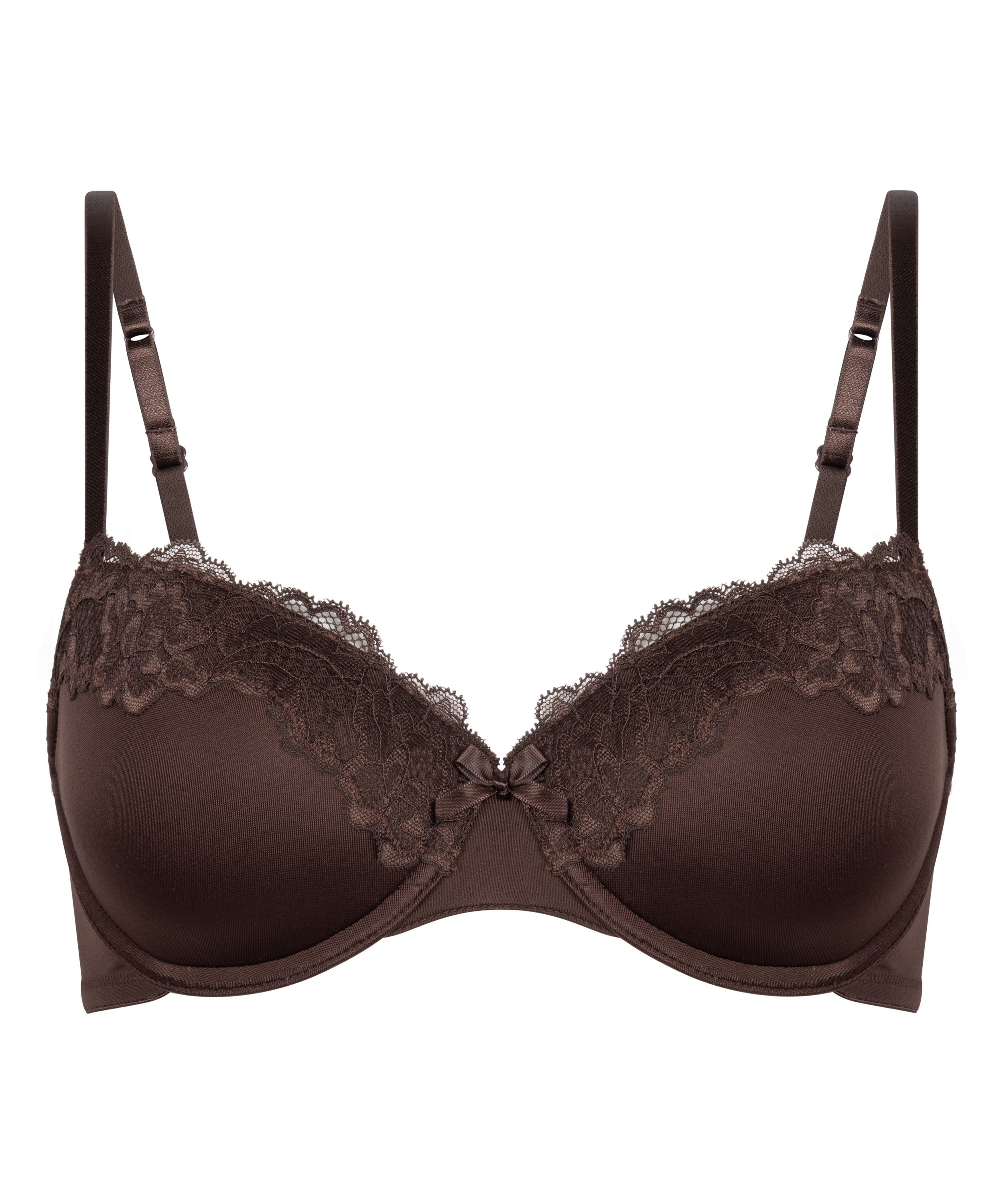 Lace & Shine Padded Underwired Bra, Brown, main