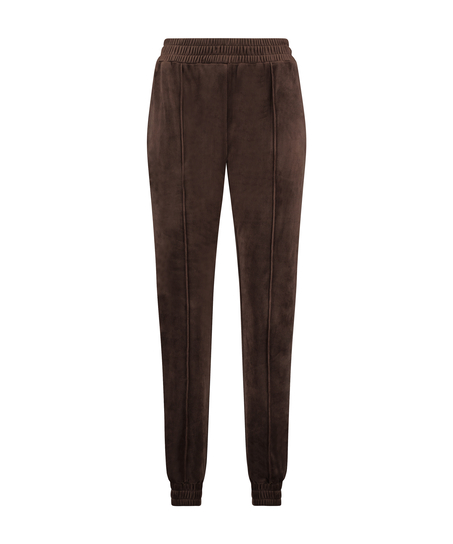 Velour Jogging Pants Pin-tucked, Brown