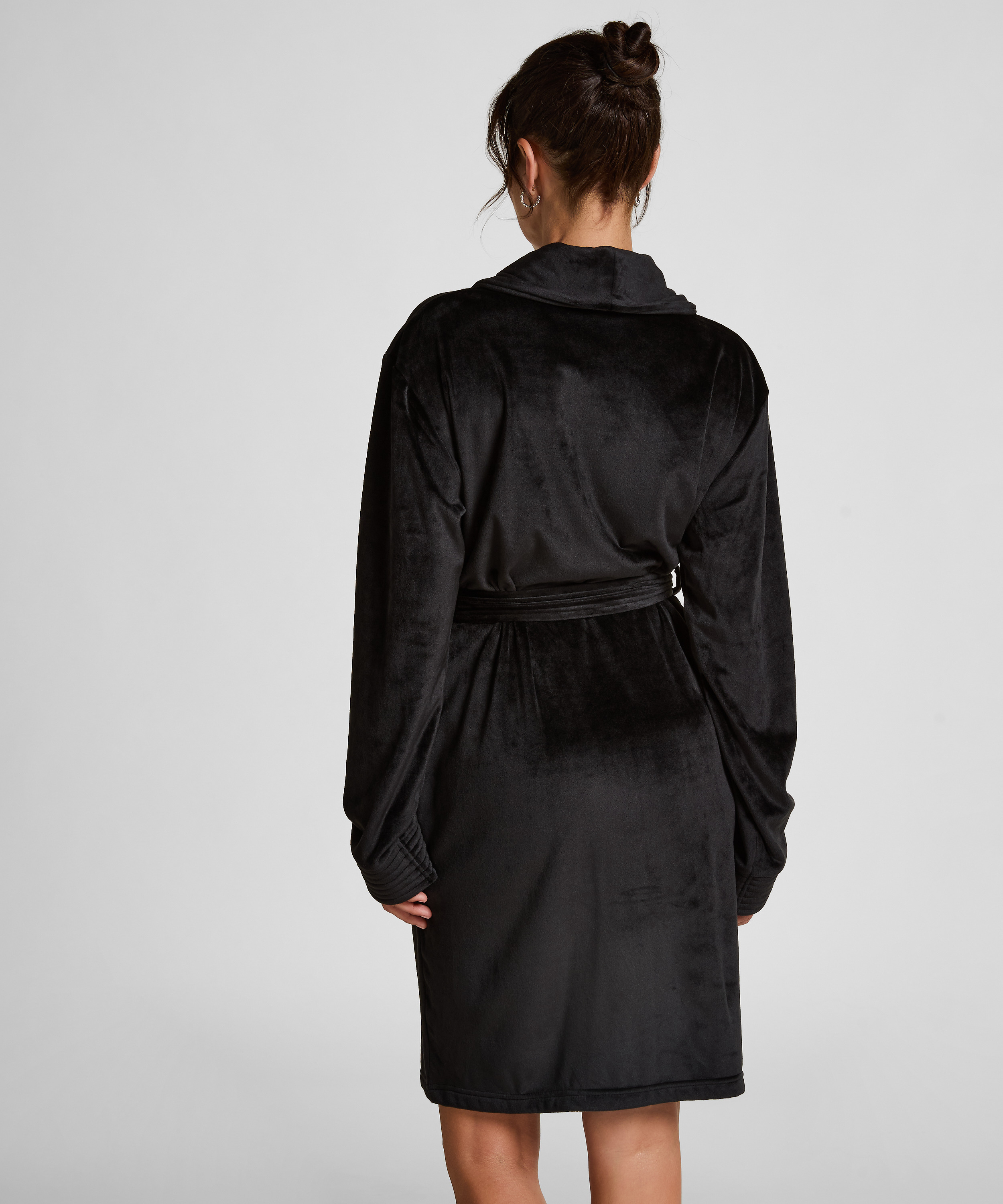 Velours short bathrobe, Black, main