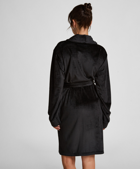 Velours short bathrobe, Black