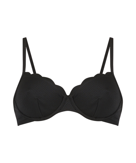 Scallop non-padded underwire bikini top, Black