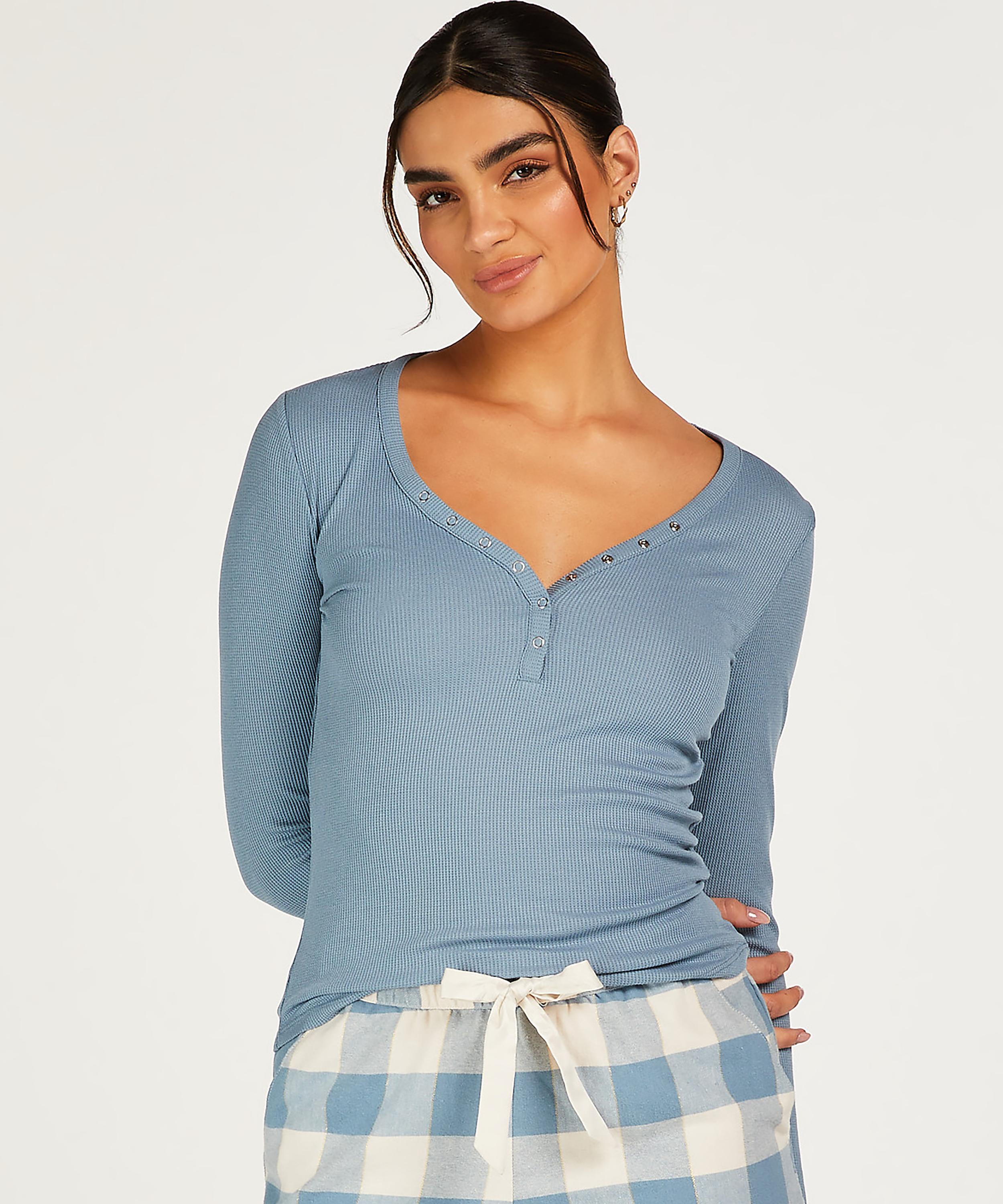 Long-Sleeved Pyjama Top, Blue, main