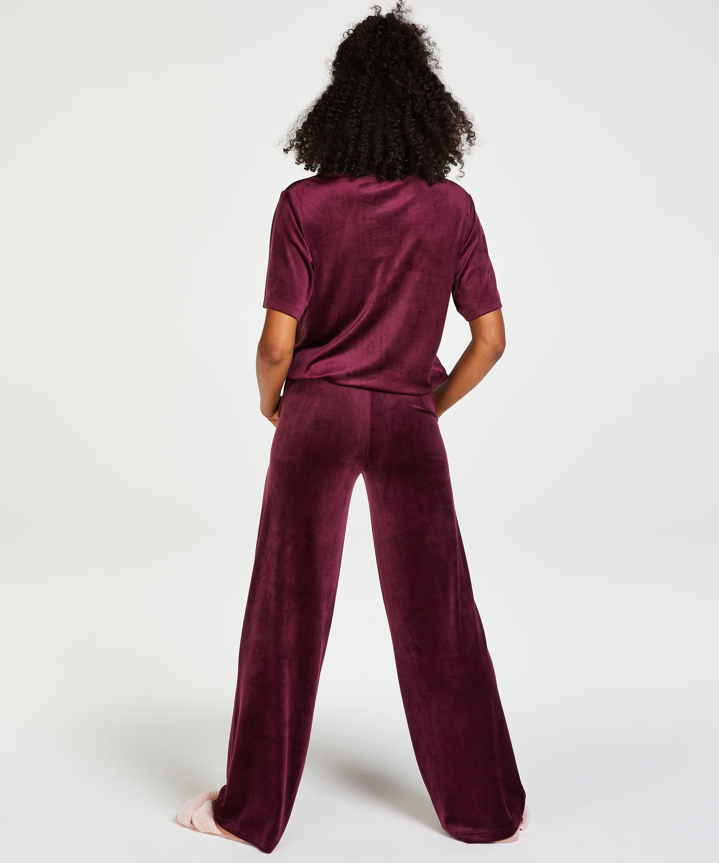 Tall Velours Pyjama Bottoms, Purple, main