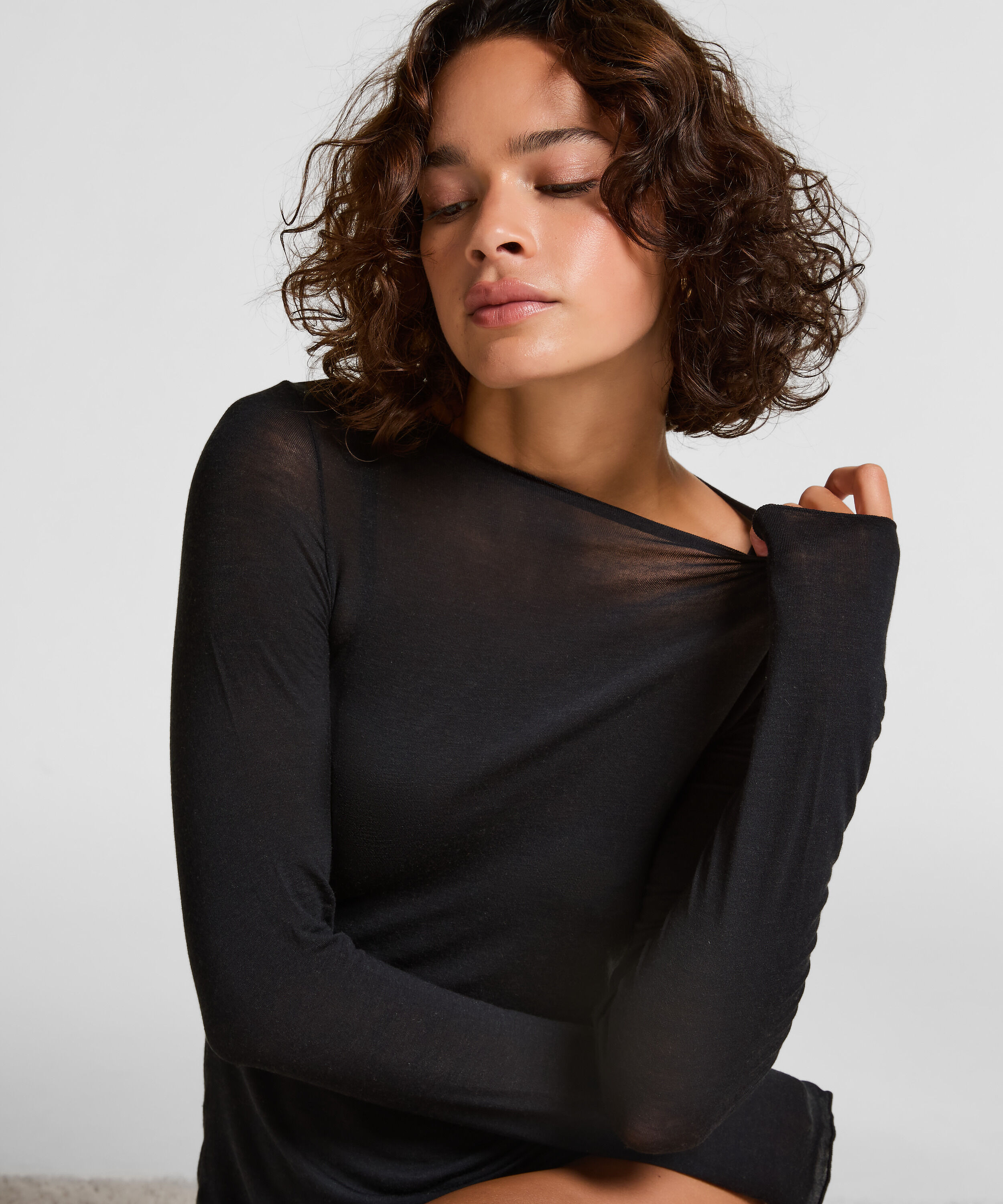 super soft Boatneck Shirt with Cashmere, Black