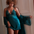 Satin lace slip dress, Blue