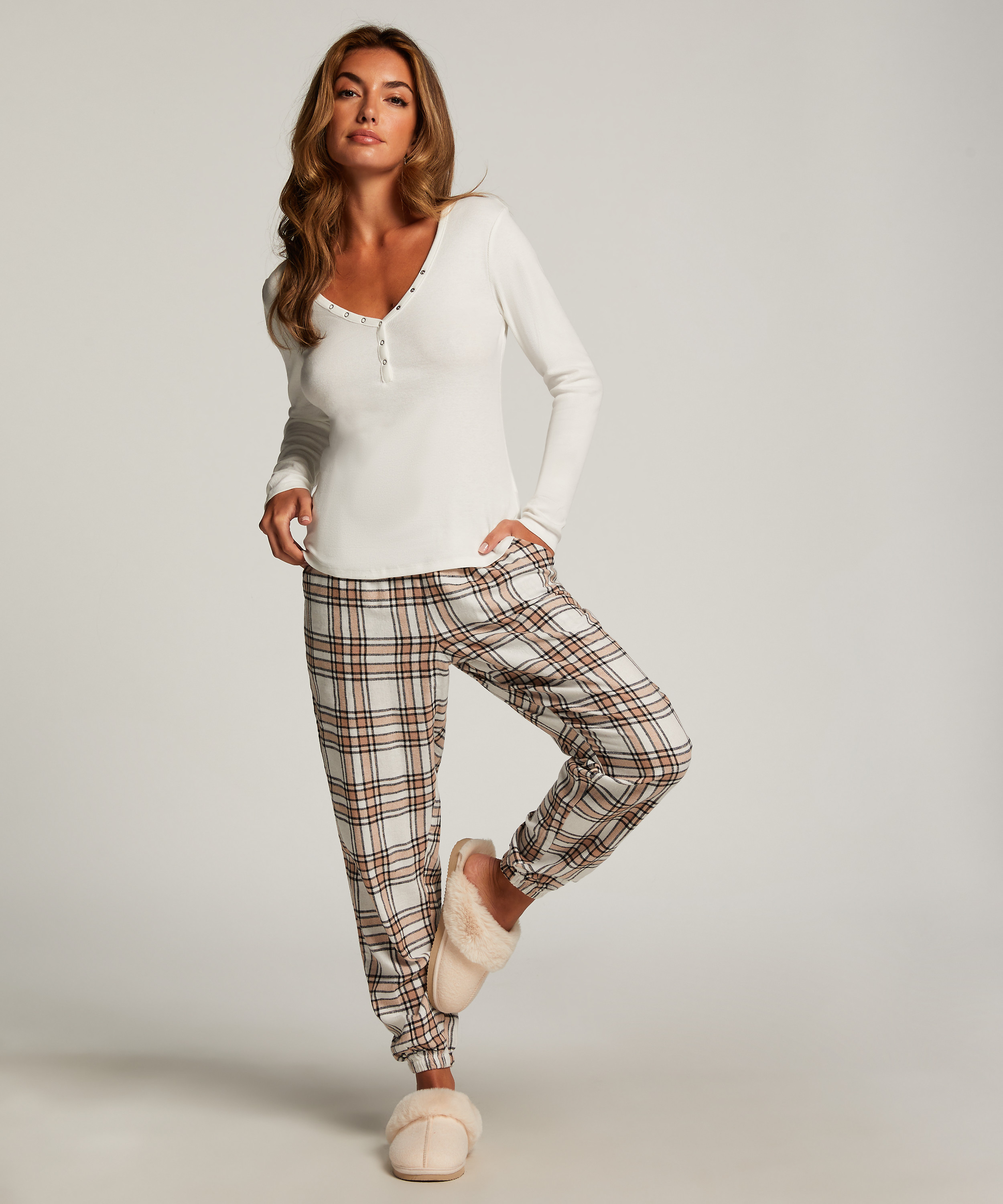 Long-Sleeved Pyjama Top, White, main