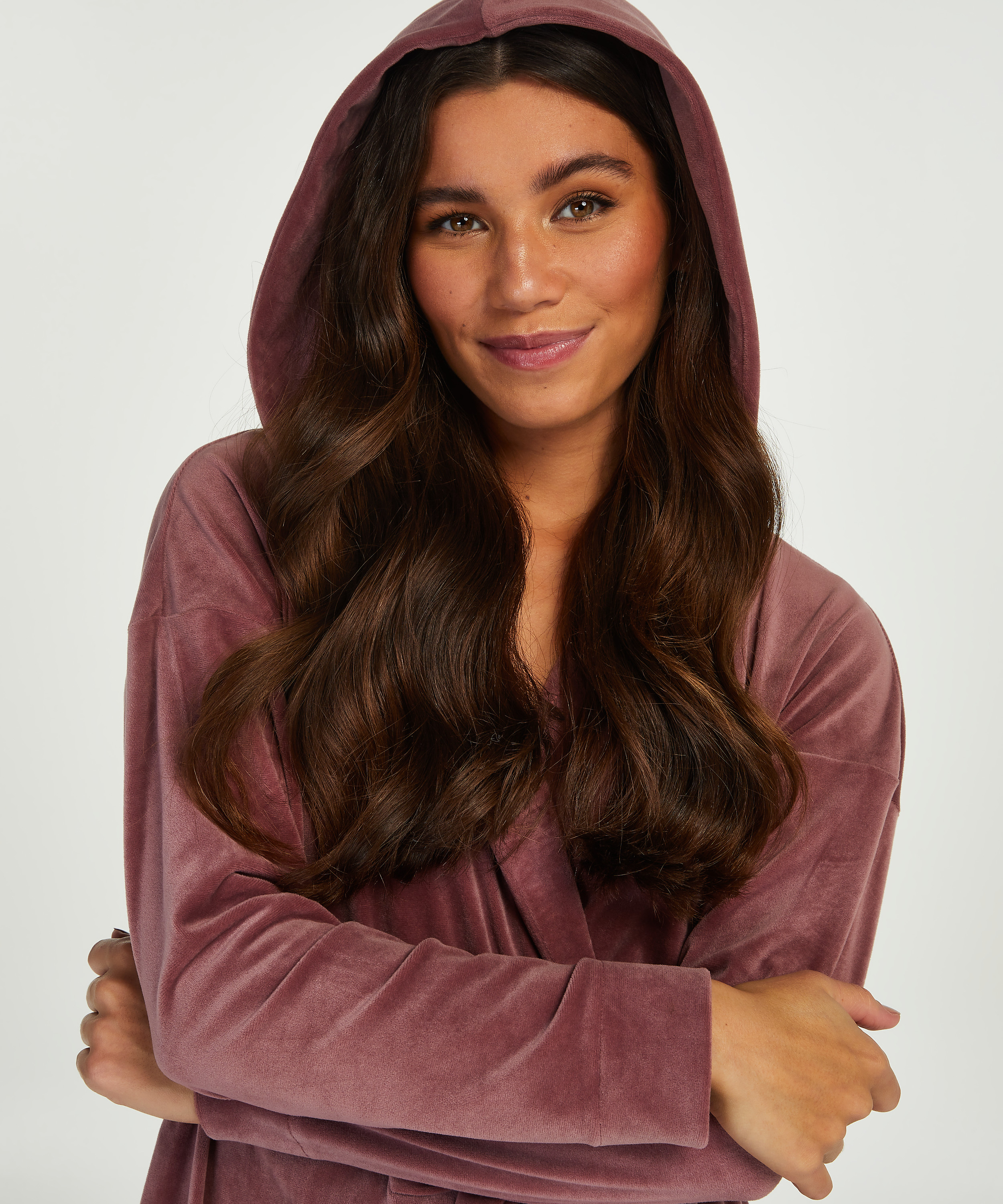 Velours short bathrobe, Purple, main