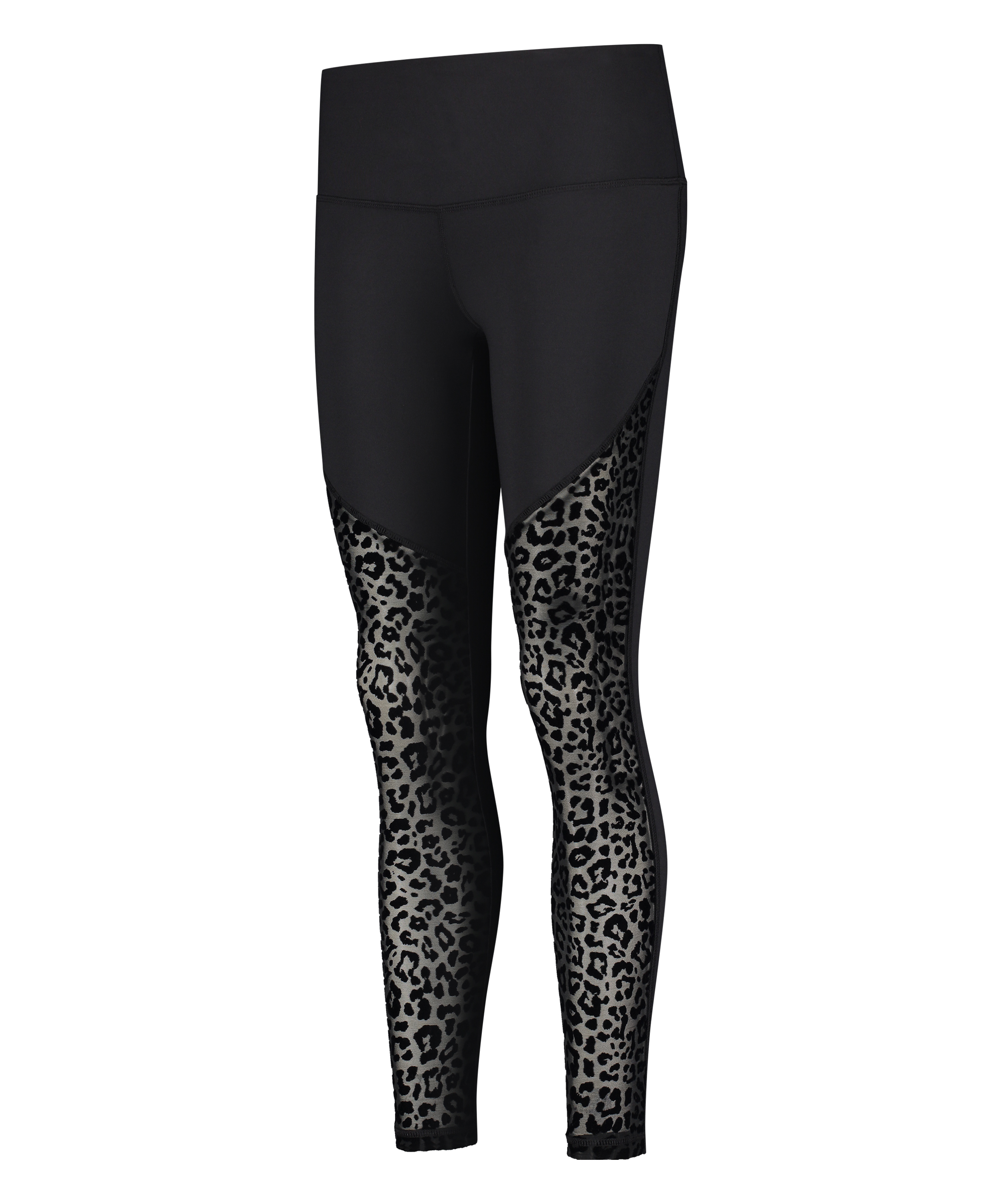 HKMX High Waisted Leopard Flock Sports Leggings, Black, main