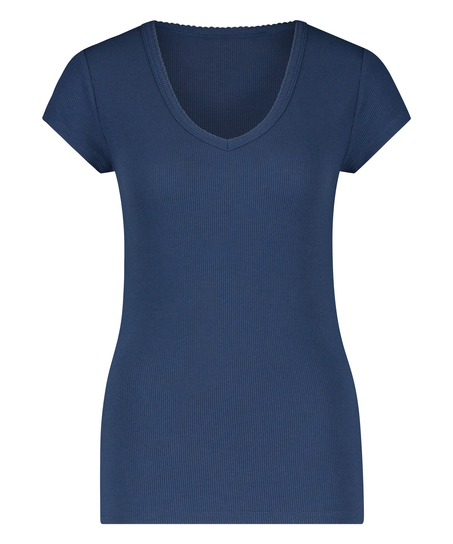 Short sleeve rib pyjama top., Blue