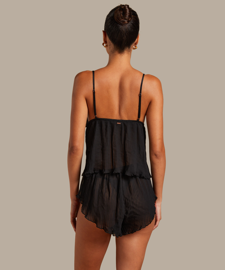 Chiffon Plisse Cami Set, Black