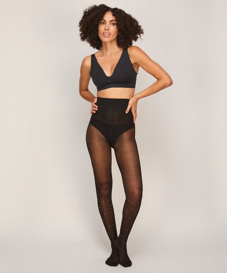 Tight 15 Denier Allover Rhinestones, Black