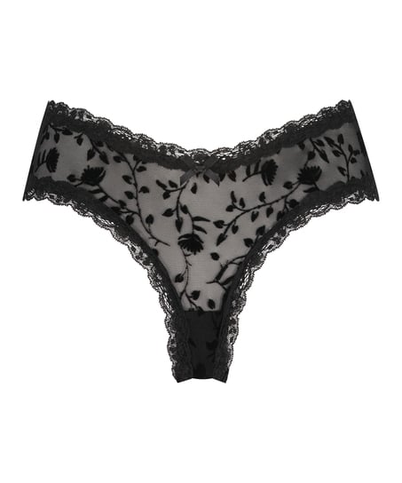V-shaped Brazilian knickers mesh, Black