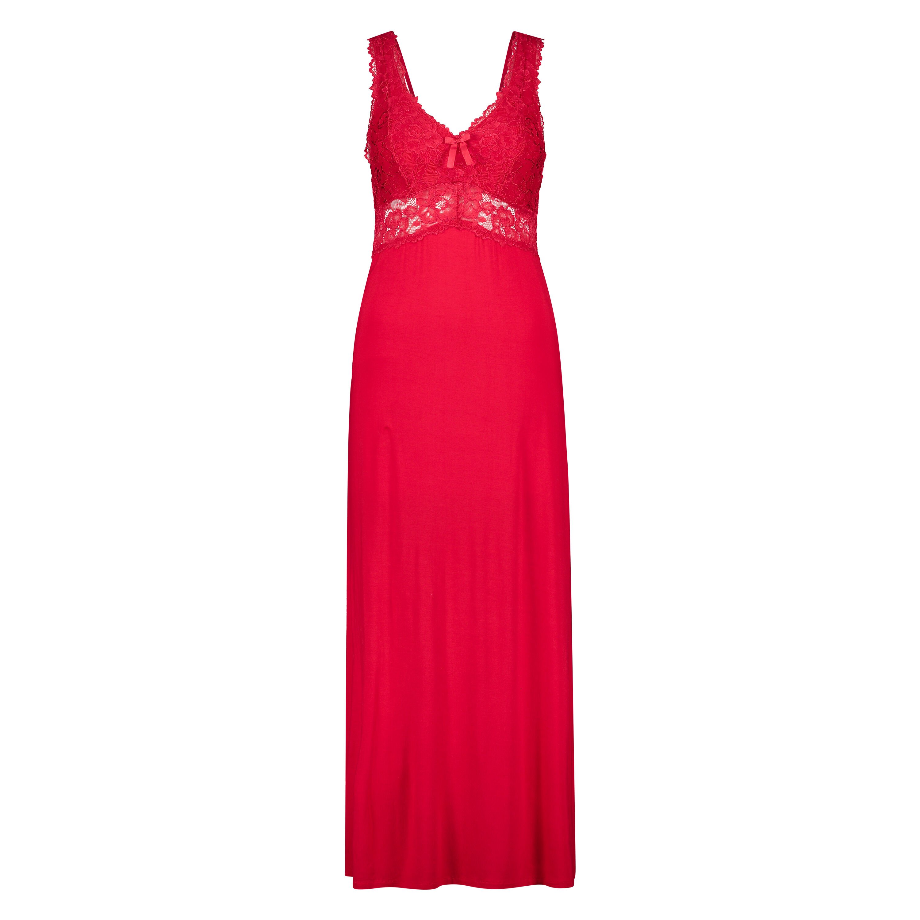 Nora Lace Long Slip Dress, Red
