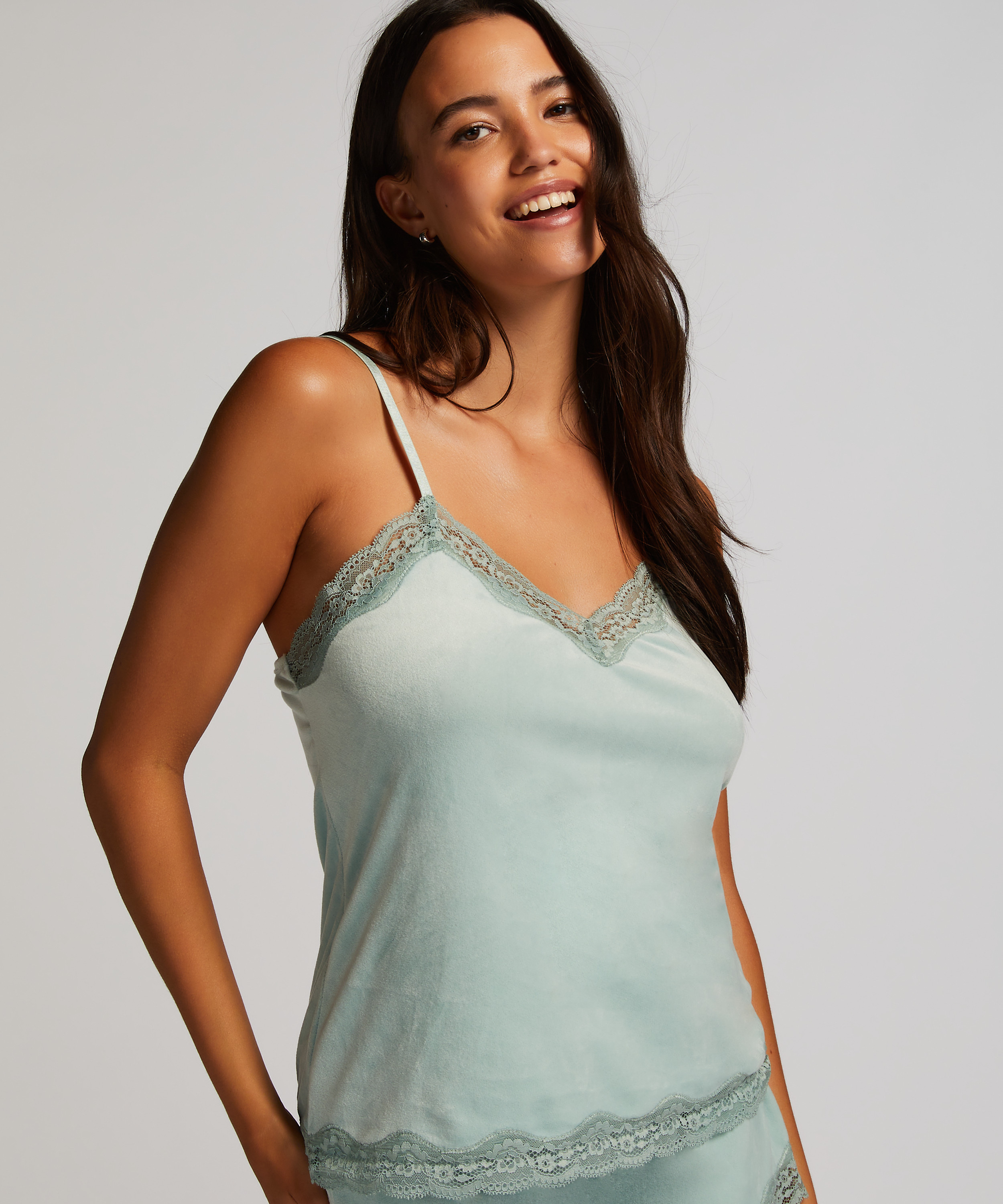 Velours Lace Cami Top, Green, main