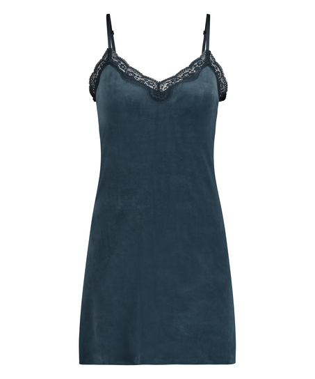 Velours Scallop Lace Slipdress, Blue