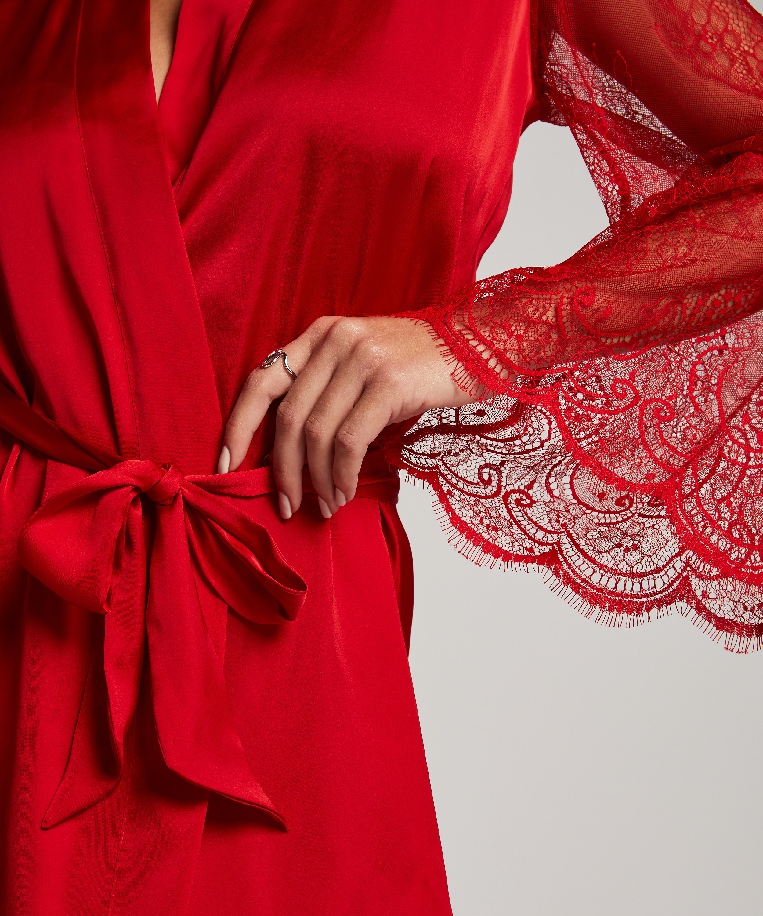 Satin Lace Kimono, Red, main