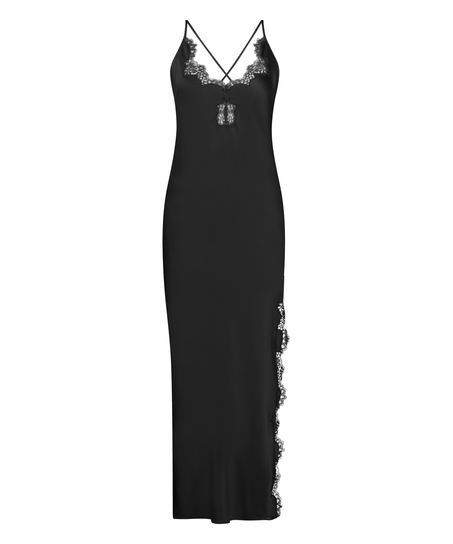 Satin Slip Dress, Black