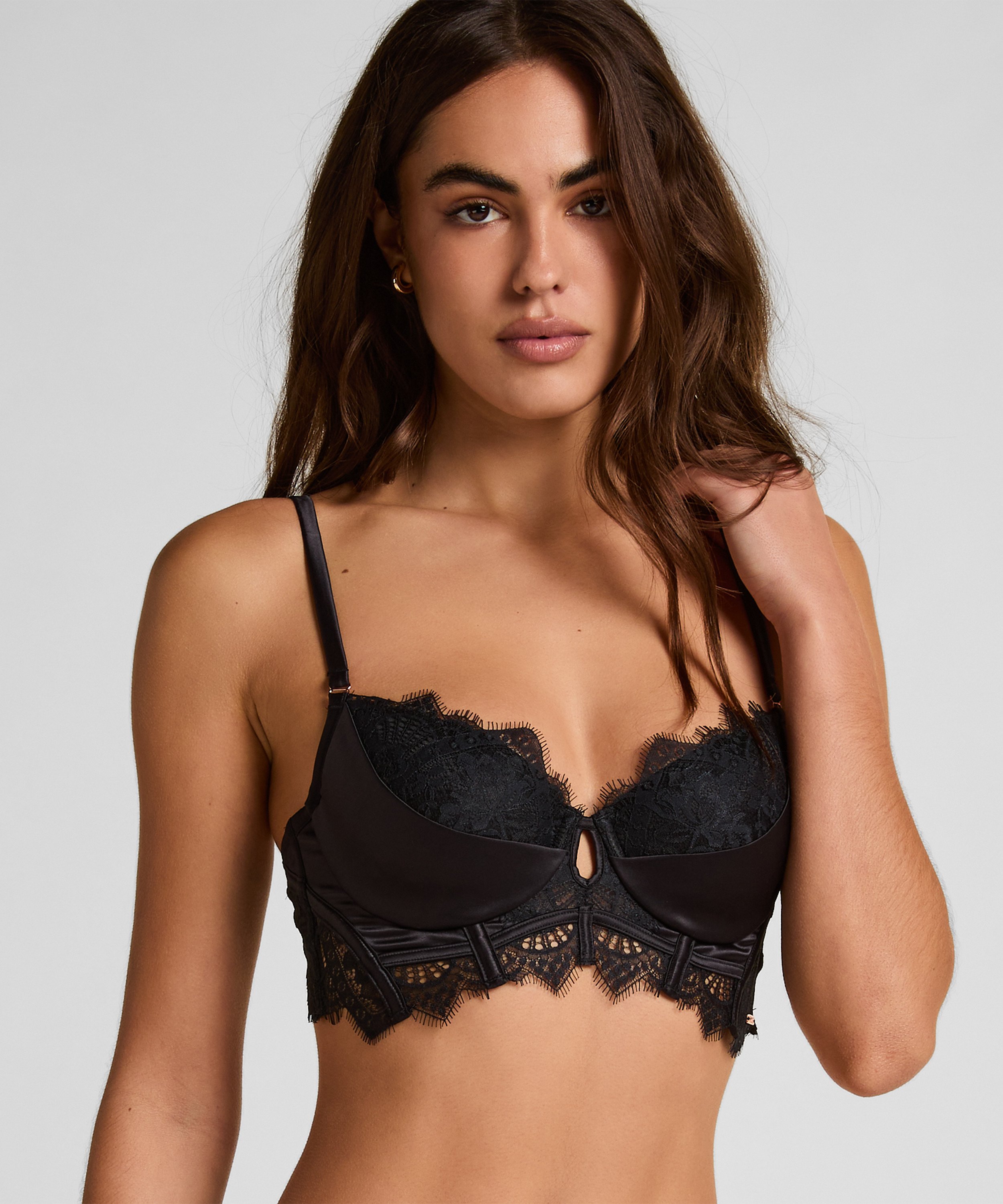 Zoe Padded Longline Underwired Bra, Black, main