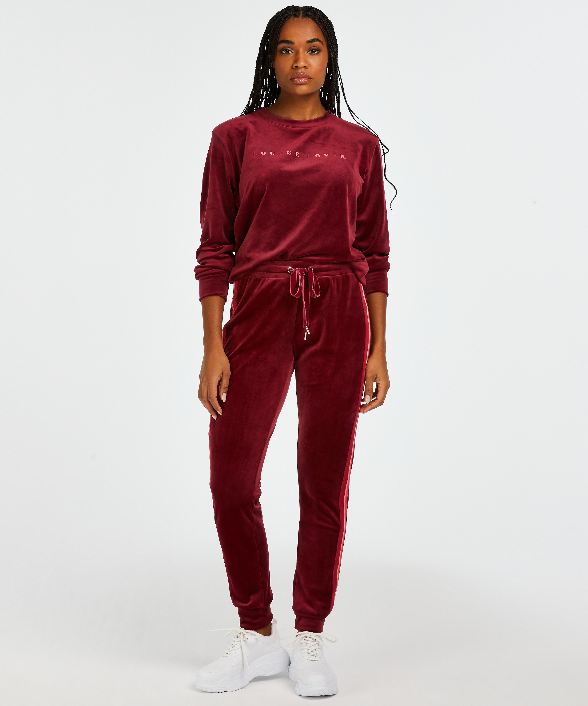 Long-sleeved Velours top, Red, main