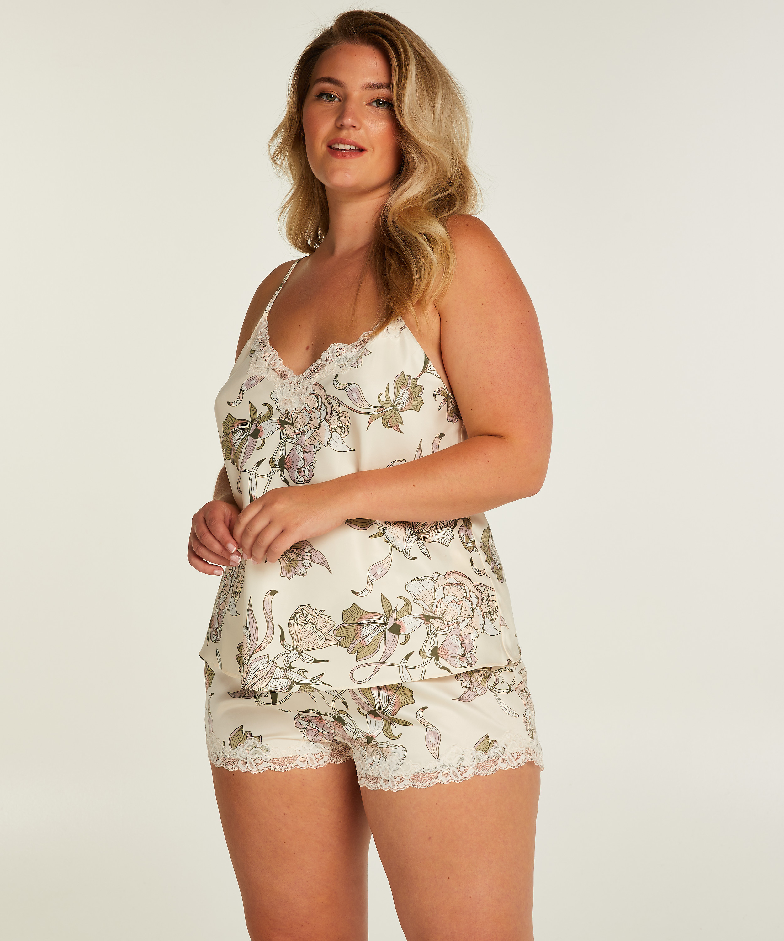 Satin pyjama shorts, White, main