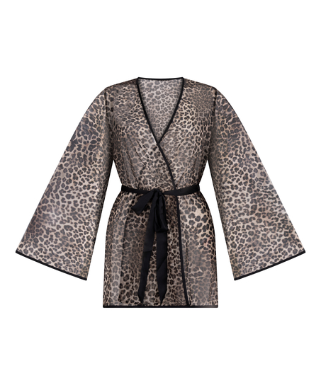 Leopard Mesh Kimono, Black