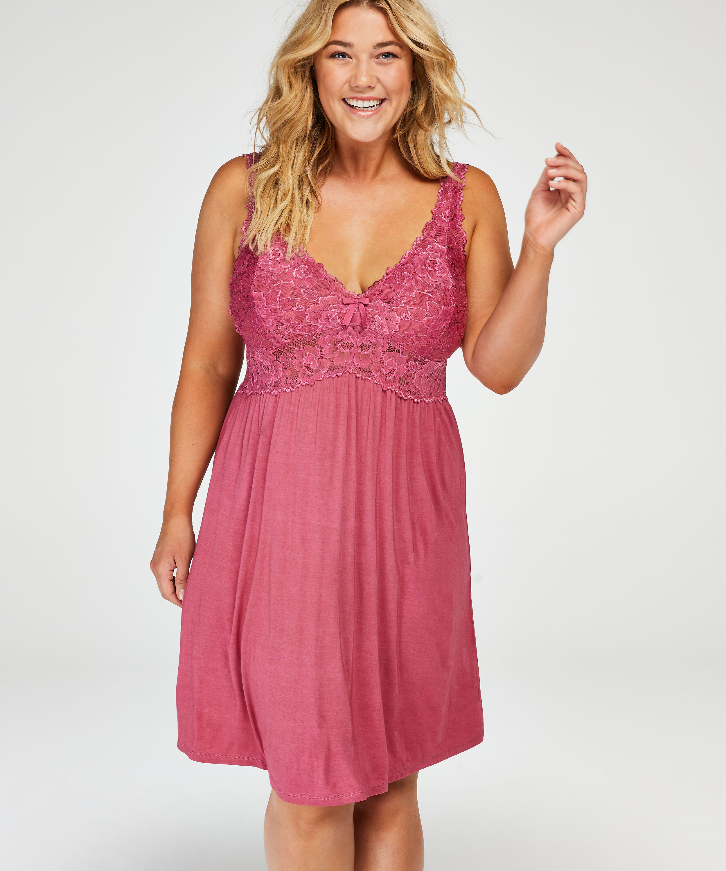 Modal Lace Slip Dress, Pink